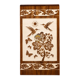 life tree urn birds wave & Natural Wood Cremation Urn Handmade Blue Wave Funeral Ashes <b>Box</b> by AYAANS - Product Image 1