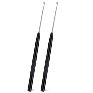 Aiguille de ventilation en aluminium noir avec poignée antidérapante texturée en métal et crochet micro-acier pour extensions de cheveux et perruques - Product Image 1