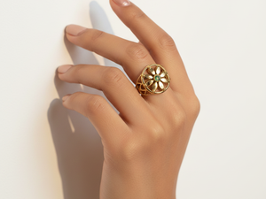18K Gold Plated Brass Green Amethyst Floral Bohemian Cocktail <b>Ring</b> | Filigree <b>Statement</b> Wedding <b>Ring</b> - Product Image 2