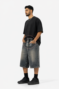 Pantalones Cortos Vaqueros de Hombre de Moda, 100% Algodón Lavado, Estilo Hip Hop, Ajuste Holgado, Casual, Streetwear, Color Liso, Transpirables, Ecológicos - Product Image 5