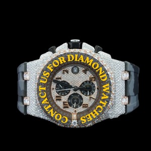 Reloj Cronógrafo de Pulsera de Caucho Gris y Negro con Esfera Redonda y Diamantes Moissanite, Colección Premium, el Más Vendido - Product Image 2