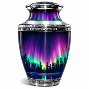 Urna Funeraria Aurora Celestial con Diseño Artístico de Luces del Norte, Mapa de Constelaciones y Elegante Urna Grabada en Plata - Product Image 2