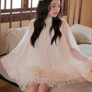 Robe élégante pour femmes, col haut, en mousseline de soie, à volants, à manches longues, mini-robe - Product Image 6