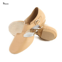 Zapatos de Baile Profesionales para Niñas, de Cuero Genuino, para Baile de Salón/Latino/Ballet, Tacón Plano, Suela Dividida, Correa Elástica, Suaves y Flexibles, para Jazz