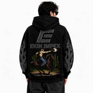 เสื้อฮู้ดดี้กราฟิกประดับเพชรแบบกำหนดเอง ทรงโอเวอร์ไซส์ สตรีทแวร์ หนานุ่ม สำหรับผู้ชาย - Product Image 2