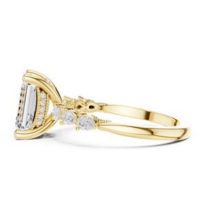 Yellow Gold Emerald Cut Lab Grown <b>Diamond</b> Engagement <b>Ring</b> Marquise Baguette Side Stone Wedding <b>Ring</b> - Product Image 5