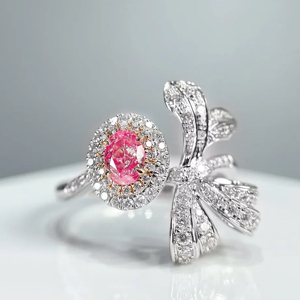 Flower Shape <b>Cocktail</b> <b>Ring</b> With Pink Sapphire And Diamond 18K <b>Gold</b> Women Luxury Engagement <b>Ring</b> - Product Image 3