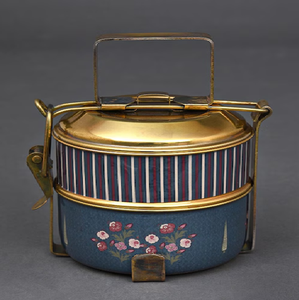 Hammered brass tiffin <b>box</b>, 4 tier pyramid lunch <b>box</b>, metal cream food carrier container, available at wholesale prices. - Product Image 3