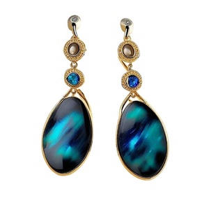 Dernières boucles d'oreilles exclusives en labradorite pour femmes et filles Accessoire de mode tendance plaqué or - Product Image 1