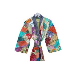 Handmade Kantha Cotton Bridesmaid Robe Vintage Embroidered Winter <b>Work</b> <b>Coat</b> for <b>Women</b> Valentine's Gift for Summer - Product Image 4