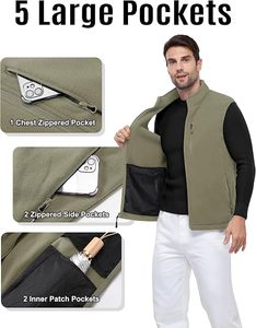 Gilet sans manches léger beige pour homme, col montant, fermeture éclair intégrale, décontracté, pour voyage et activités de plein air - Product Image 2