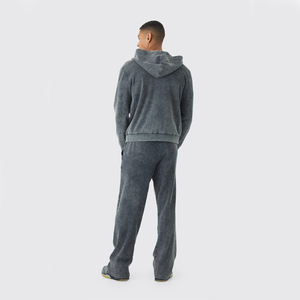 Pantalones de chándal para hombre de forro polar grueso azul, corte recto, pierna extragrande, lavados, con logotipo personalizado, MOQ bajo, pantalones de jogging para hombre - Product Image 5