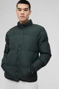 2026 Dark Green Puffer <b>Jacket</b> Stand Collar Zipper Closure Windproof Casual Winter Coat <b>Thick</b> Polyester Wadding Regular Fit - Product Image 4