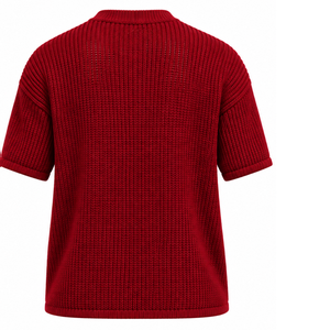 <b>Burgundy</b> <b>Men</b> Knitted T <b>Shirt</b> Short Sleeve Crew Neck Textured Casual Top Customized Printed Streetwear Summer Fashion Wholesale - Product Image 2