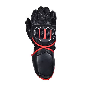 Gants de moto HOLY SIGNS INTERNATIONAL en cuir noir et rouge à motif givré, à doigts entiers, avec fermeture à tirette, protection antidérapante - Product Image 4