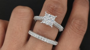 Ensemble de bagues de mariage en or blanc massif 10 carats pour femmes, ensemble de bagues de fiançailles avec diamants de laboratoire de 3 carats, taille ronde, bijoux fins - Product Image 4