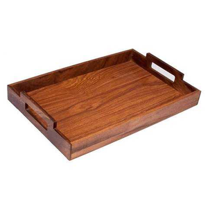 Grand plateau de service en bois naturel avec poignées pour table basse ottoman, style américain, utilisation salon et salle de bain, compartiment unique - Product Image 3