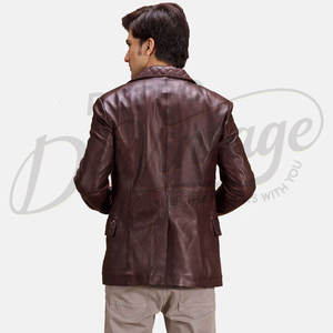Chaqueta de Cuero Marrón de Lujo para Hombre, con Solapa Acolchada de Diamantes, Corte Entallado, Piel de Oveja Genuina, Elegante Abrigo Casual de Negocios - Product Image 3