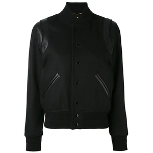 Men's Black Bomber Jacket PU Leather Stand Collar Casual Regular Fit Solid Color <b>Button</b> Closure Autumn Wear - Product Image 4