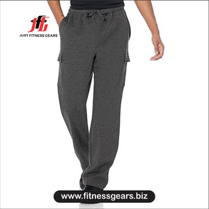 Pantalon de survêtement bleu marine pour homme, taille élastique avec cordon de serrage, décontracté, poches latérales, en coton tricoté, poids moyen, pour l'automne - Product Image 3