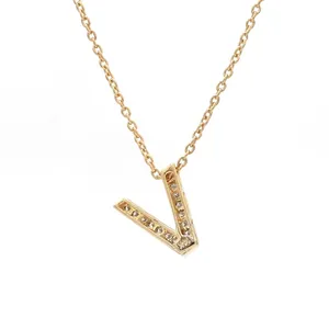 14K Yellow Gold 0.10 Ct SI/H Diamond Initial V <b>Charm</b> Pendant Necklace Jewelry - Product Image 3