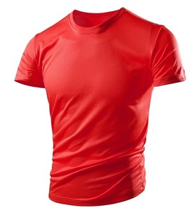 Camiseta de manga corta roja para hombre, cuello redondo, corte ajustado, teñido liso, 180g, peso pesado, lavado ácido a la piedra - Product Image 1