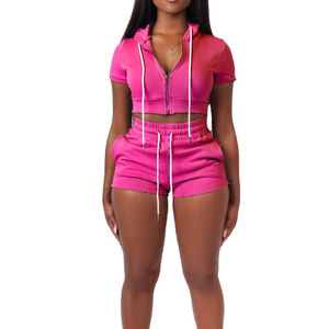 Ensemble sweat à capuche zippé et short, ensemble jumeau en polaire oversize, 2 pièces pour l'été, entraînement, fitness, course, jogging, vente en gros, gym, yoga - Product Image 2