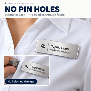 Badge nominatif personnalisé en métal pour employés, étiquette nominative personnalisée avec logo pour uniforme de travail, fabricant OEM - Product Image 5