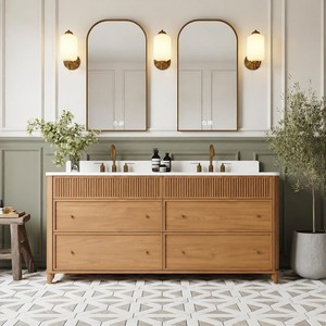 Meuble de salle de bain en bois de manguier artisanal avec miroir - Vente en gros - Product Image 2
