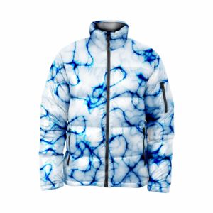 Chaqueta Acolchada Blanca para Hombre con Estampado Abstracto Azul y Rojo, Cierre de Cremallera, Cuello Alto, Ropa Casual de Invierno - Product Image 4