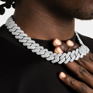 Collier élégant pour homme en argent 925 plaqué rhodium, avec chaîne à maillons et moissanite sertie, bijou de créateur de luxe, style Hip Hop - Product Image 2