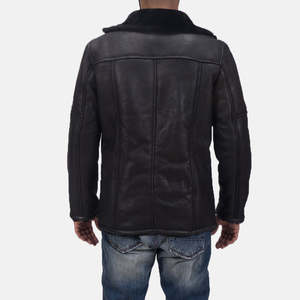 Veste bomber en cuir double face en peau de mouton sur mesure OEM, imperméable, col montant, streetwear, fermeture éclair, pour homme, hiver - Product Image 2