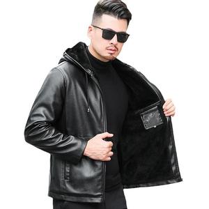 Men's Genuine Leather Jacket Hood Zipper Closure Waterproof Breathable Eco-Friendly Autumn Moto Biker Style Regular Fit - Product Image 4