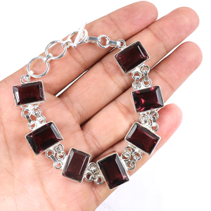 New Arrival Vintage Style Sterling Silver Plated <b>Garnet</b> Rectangle Stone Toggle Clasp Link <b>Bracelet</b> Bohemian Ethnic Jewelry - Product Image 1