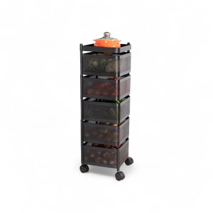Carrito multifuncional comercial para almacenamiento de alimentos MS con recubrimiento en polvo, estante de cocina con tres cestas sólidas y ruedas de PU. - Product Image 1