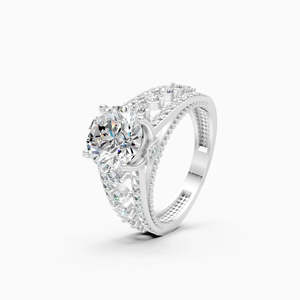 Anillo de doble aro con diamante solitario redondo de 2.84 ct cultivado en laboratorio, sin conflictos, en oro amarillo, blanco y rosa de 9K. - Product Image 3