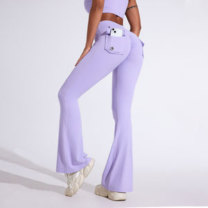 Pantalones de Yoga con Cintura Elástica y Corte Acampanado, Leggings Deportivos de Secado Rápido y Transpirables, Ropa Deportiva de Cintura Media para Gimnasio y Fitness, Pantalones Deportivos Lisos - Product Image 2