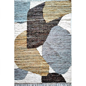 Alfombra de Yute Tejida a Mano, Antideslizante, con Diseño Abstracto, Moderna, Geométrica, con Base de Algodón, Estilo Artístico Neutral - Product Image 1