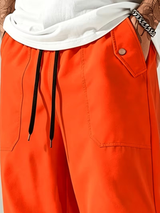 Pantalon de jogging cargo orange pour homme, taille élastique avec cordon de serrage, plusieurs poches, décontracté, respirant, léger, tissé, idéal pour l'été - Product Image 4