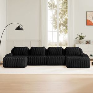 Divano componibile moderno a U da 146 pollici, sovradimensionato, a 4 posti, per soggiorno, in tessuto flanella, con seduta profonda, senza struttura interna - Product Image 2