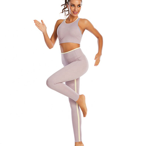 2026 New Colors High for Women's Gym Sports <b>Leggings</b> Cross-Strappy Fitness Yoga Bra Set Plaid Breathable - Product Image 3