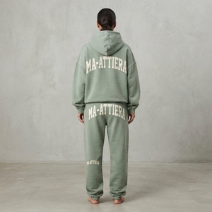 Conjunto de Sudadera Oversize Verde Personalizada y Pantalones Anchos de Felpa para Mujer, Chándal de Algodón Estilo Urbano OEM ODM - Product Image 2