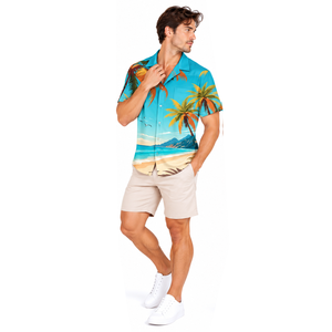Mens Coastal Vacation <b>Shirt</b> Polyester Digital Print Casual <b>Resort</b> Holiday Beachwear Lightweight Premium Summer Collection - Product Image 4