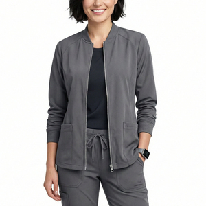 Customizable Own Brand Hospital <b>Nurse</b> <b>Scrub</b> Jacket Zip Closure Long Sleeve Functional Pockets Activewear Wholesale <b>Scrub</b> Jackets - Product Image 1