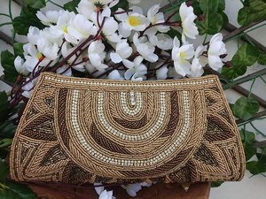 Beaded <b>Clutch</b> Bag With Sparkling Gold And <b>Silver</b> Pattern For Evening Party - Product Image 2
