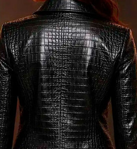 Chaqueta de Moto de Cuero para Mujer con Cuello Alto, Manga Larga, Patrón de Cocodrilo Grabado, Cierre de Cremallera, Largo Regular, Estilo Invernal - Product Image 3