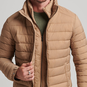 Men's Winter Puffer Jacket Stand Collar <b>Covered</b> <b>Button</b> Closure Windproof Solid Color Casual Slim Fit Cotton Wadding Front - Product Image 2