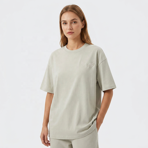 Camiseta de Manga Corta para Hombre, Talla Grande, Color Sólido, Logotipo de Alas en Relieve, Cuello Redondo Informal, Tejido de Algodón Transpirable, Top de Verano - Product Image 6