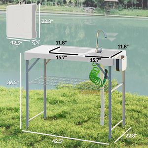 Portable Folding Fish Cleaning <b>Table</b> with Sinks Drawer Storage Drainage Hose Sprayer Shelf for Camping - Product Image 2