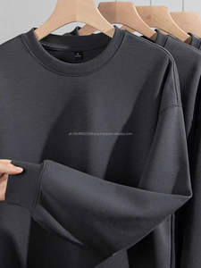 Sudadera con capucha de color sólido de peso pesado de 350gsm para hombre gris oscuro otoño Sudadera de cuello redondo de gran tamaño unisex - Product Image 4